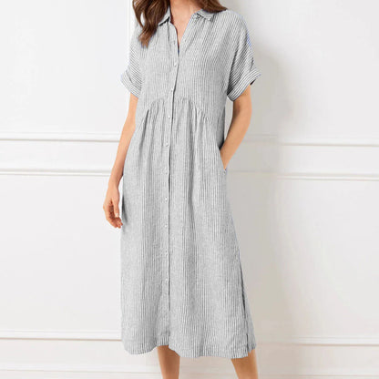 🔥Striped Lapel Button Down Shirt Dress | With Functional Pockets