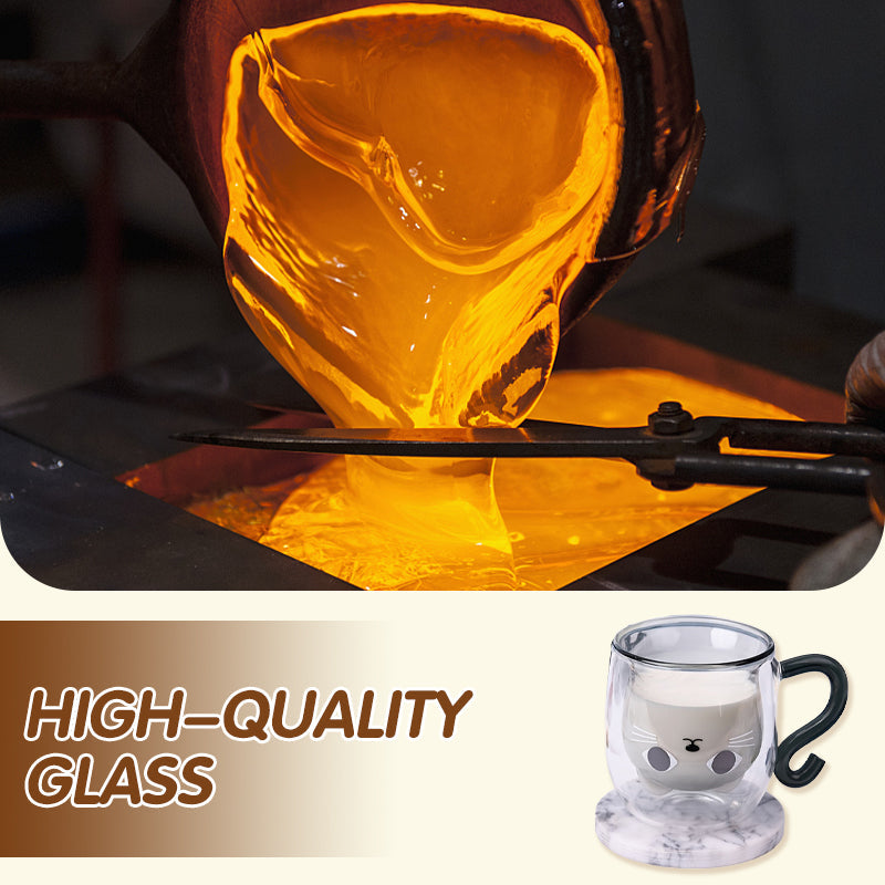 Adorable Cat Design Double-Wall Glass Mug