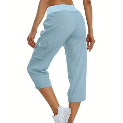 Women's Solid Color High-Waist Drawstring 3/4-Length Cargo Pants