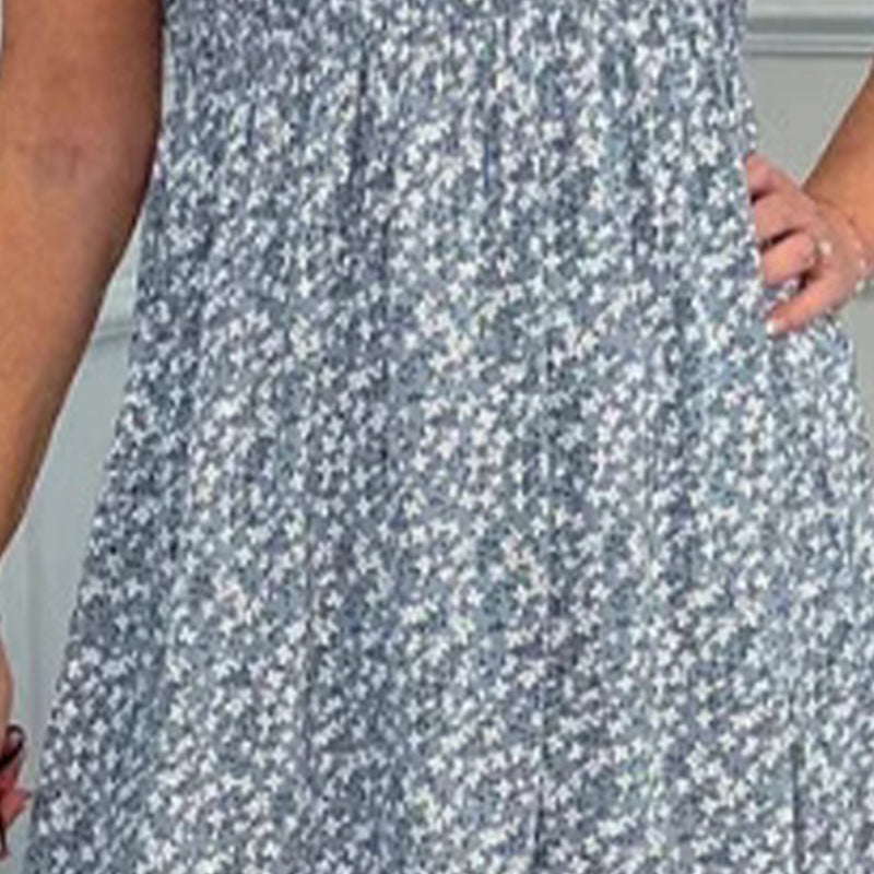 🌸Women's Elegant Floral Print High-Waisted Ruffle Cap Sleeve Dress💃