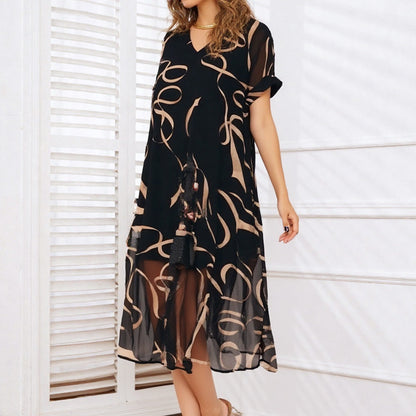 💝✨Flowy V-Neck Printed Long Dress