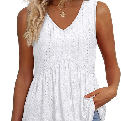 Women’s Casual V-Neck Floral Ruffles Sleeveless Top