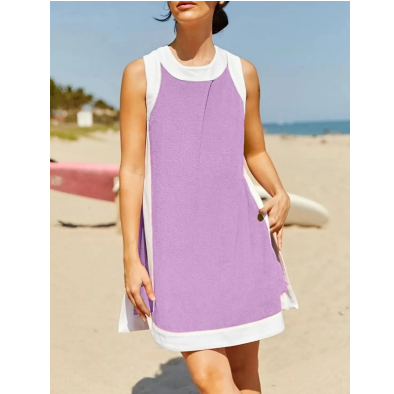 Women's Casual Color Block Sleeveless Tops Matching Shorts