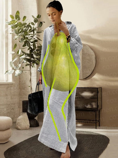 【Relaxed】Striped Cardigan Loose Large Size Irregular Dress