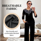 Women's Velvet Rhinestone Top & Pants Set