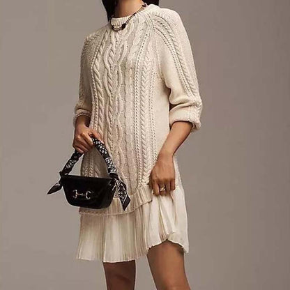💗Women Crewneck Cable Knit Sweater Mini Dress
