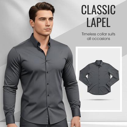 🔥High Quality Men's Four Seasons Solid Color Lapel Long Sleeve Button Shirt