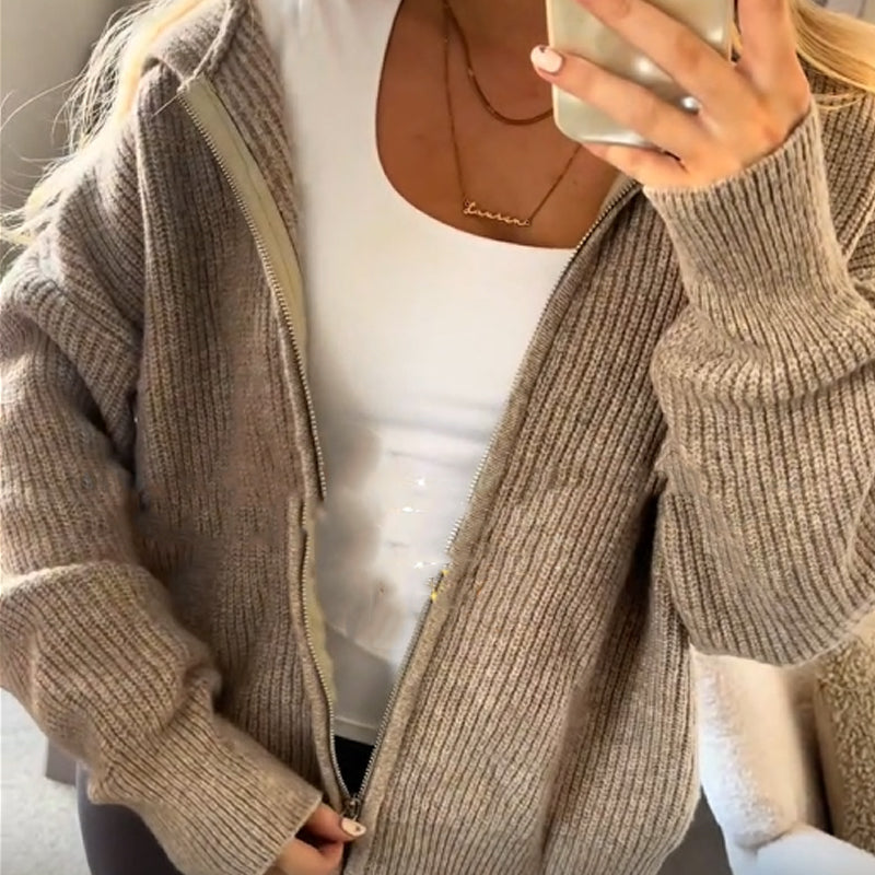 Women's Zip Up Hooded Knitted Cardigan