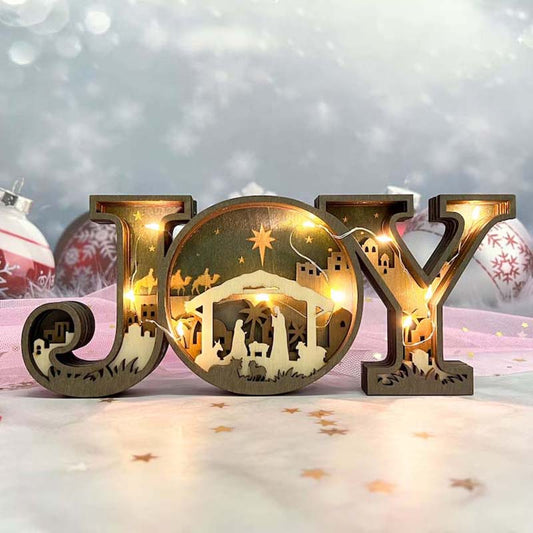 Wooden JOY Nativity Scene Christmas Ornament