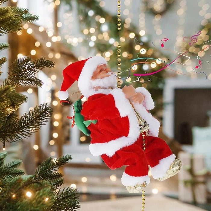 🎄Electric Fireplace Climbing Santa Claus Musical Toys