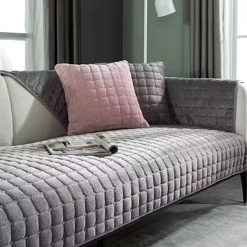 Winter Non-Slip Thick Plush Sofa Cover
