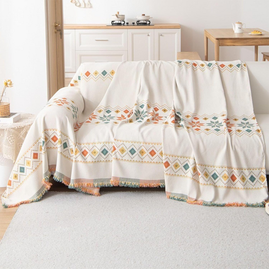 Reversible Bohemian Sofa Cover with Tassels