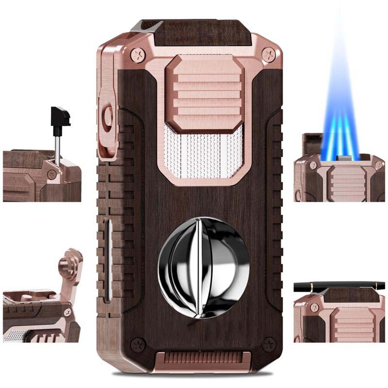 5-in-1 Refillable Cigar Torch Lighter with Cutter