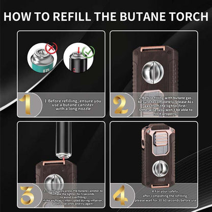 5-in-1 Refillable Cigar Torch Lighter with Cutter