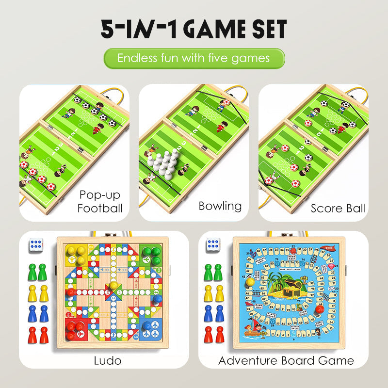 💖5-in-1 Foldable Wooden Board Game Set 