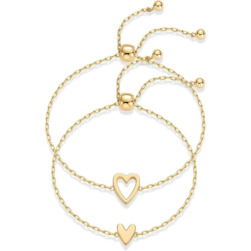 2PCS Matching Heart Charm Bracelet Set