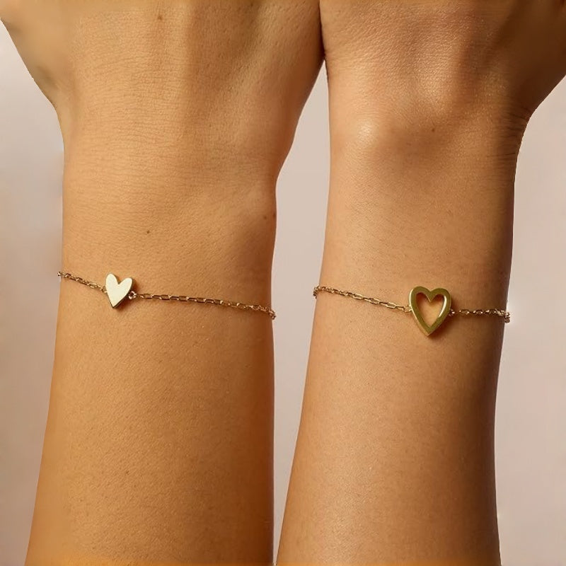 2PCS Matching Heart Charm Bracelet Set