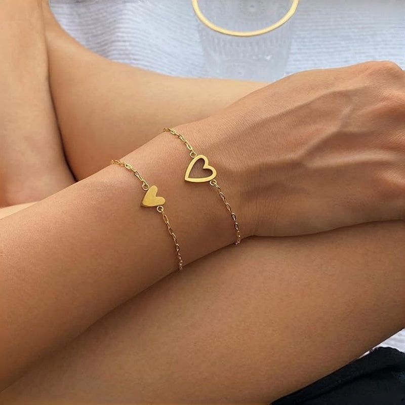 2PCS Matching Heart Charm Bracelet Set
