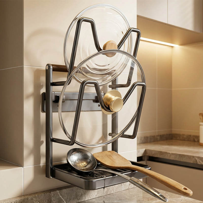 Kitchen Pot Lid and Cutting Board Organizer Rack