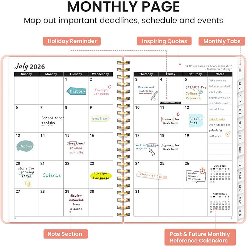 2026 Spiral Bound A5 Planner with Monthly Tabs