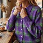 💖Women's Plaid Button-Down Sweater Jacket