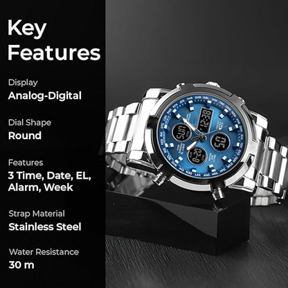 Waterproof Military Watch for Men – Analog-Digital, Stainless Steel & Shock-Resistant 🛡️