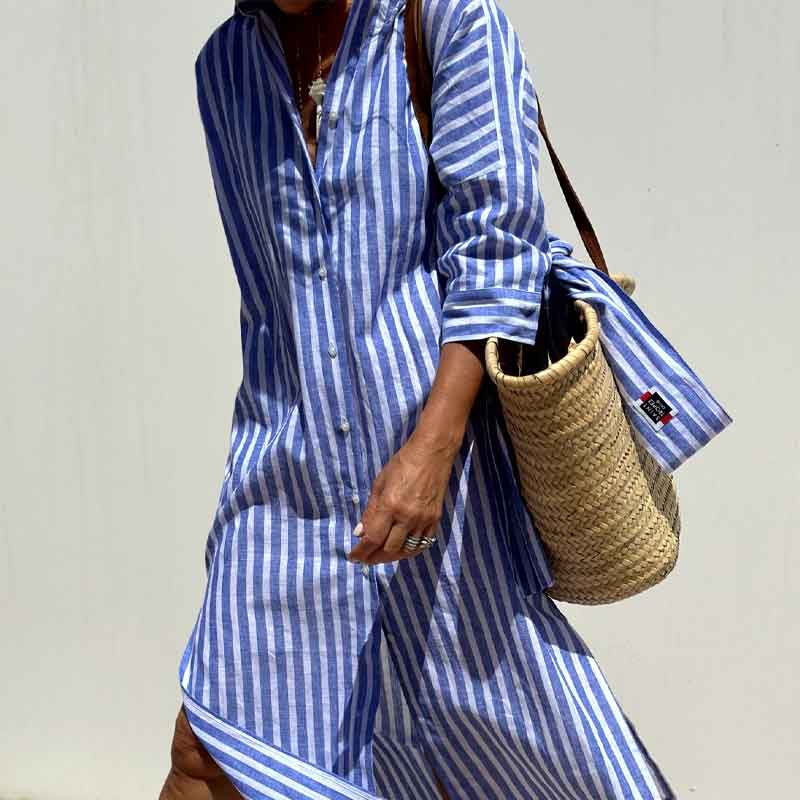 Classic Striped Lace-Up Shirt Dress
