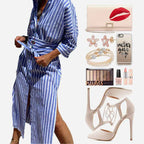 Classic Striped Lace-Up Shirt Dress