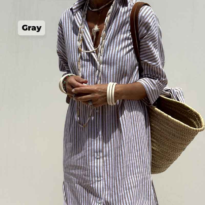 Classic Striped Lace-Up Shirt Dress