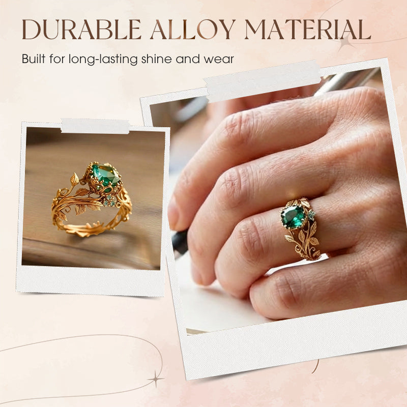 ✨💖Green Synthetic Crystal Ring with Intricate Leaf💍