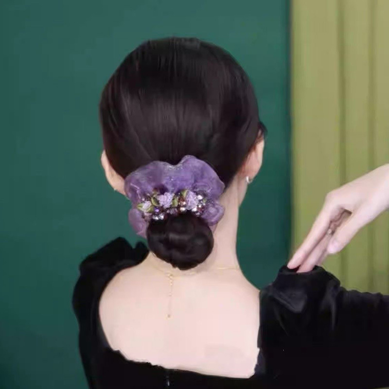 Elegant Floral Organza Hair Scrunchie