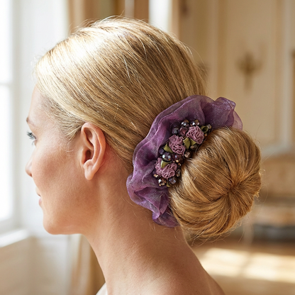 Elegant Floral Organza Hair Scrunchie