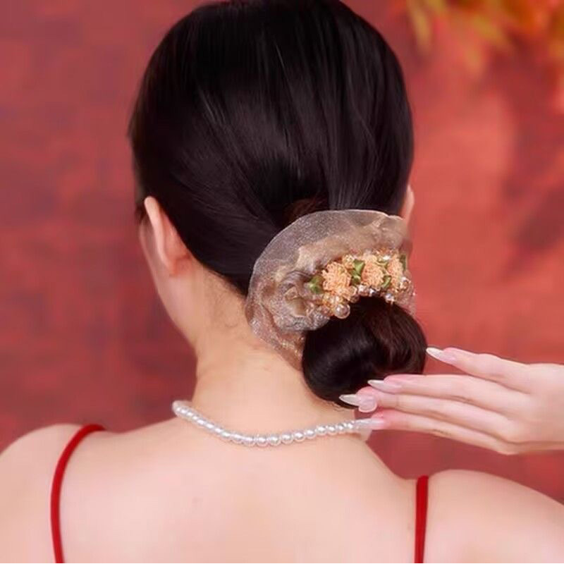 Elegant Floral Organza Hair Scrunchie