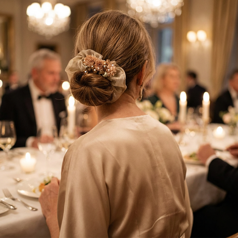 Elegant Floral Organza Hair Scrunchie