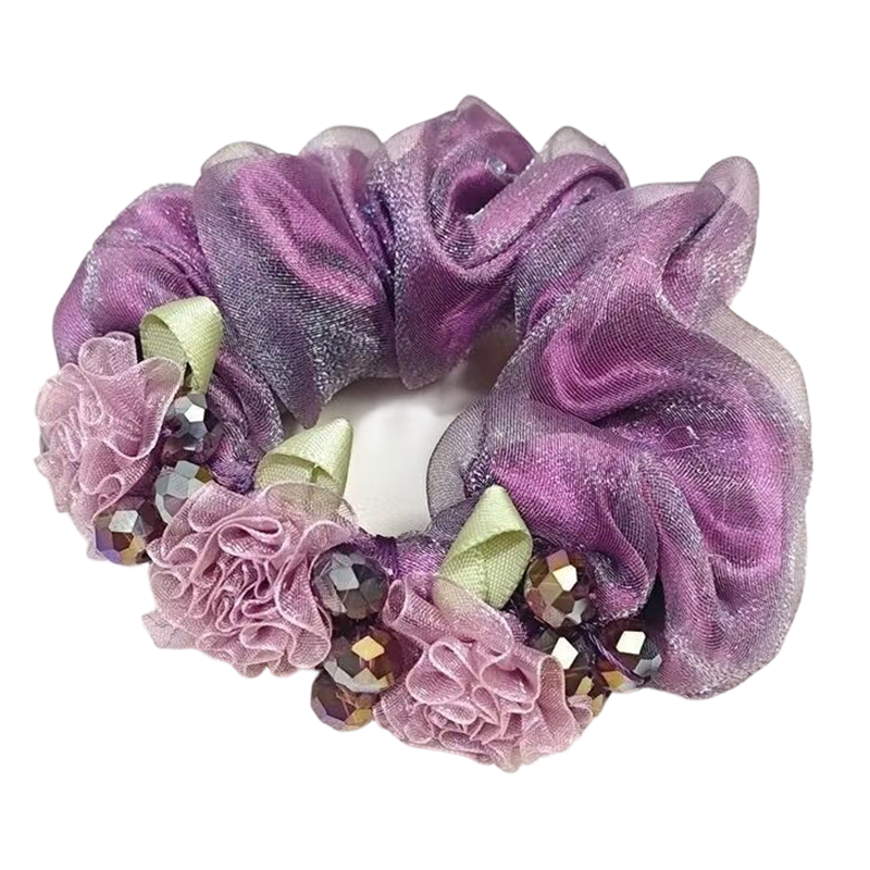 Elegant Floral Organza Hair Scrunchie