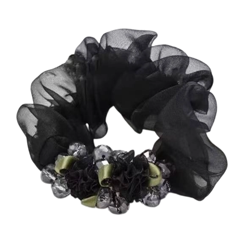 Elegant Floral Organza Hair Scrunchie