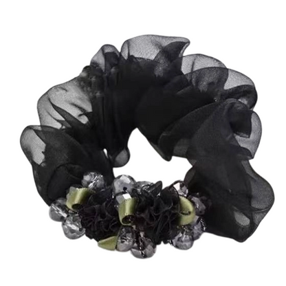 Elegant Floral Organza Hair Scrunchie