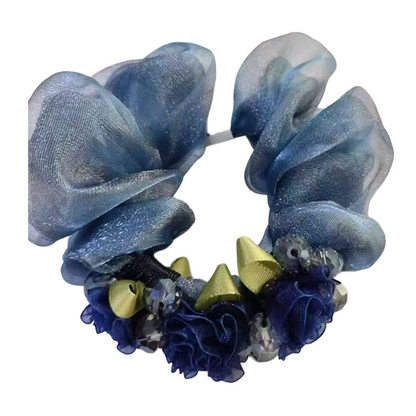 Elegant Floral Organza Hair Scrunchie