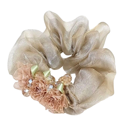Elegant Floral Organza Hair Scrunchie