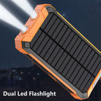 🔥10000mAh Portable Solar Power Bank, Solar Powered Charger with Dual LED Flashlights, Power Bank for Travel, Camping