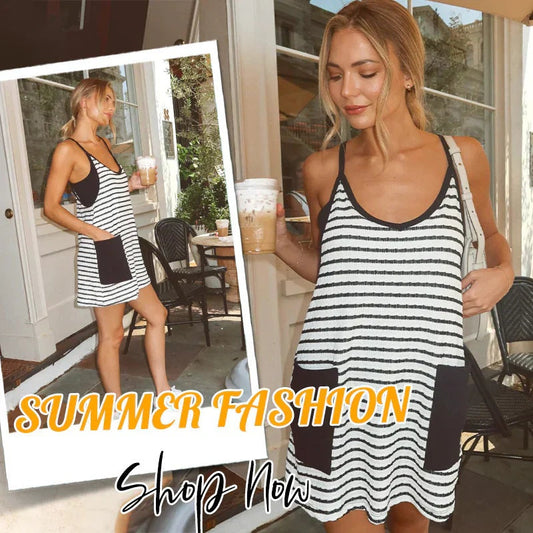 Women's Casual Striped Sleeveless Dress with Shorts