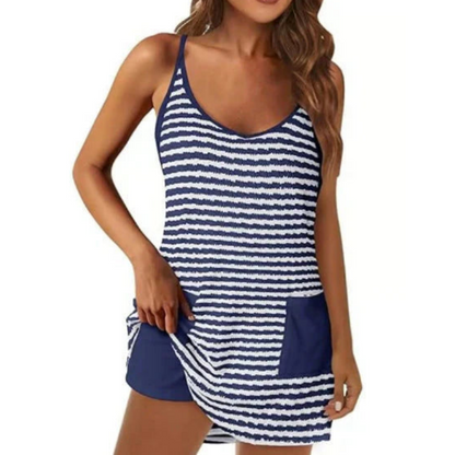 Women's Casual Striped Sleeveless Dress with Shorts