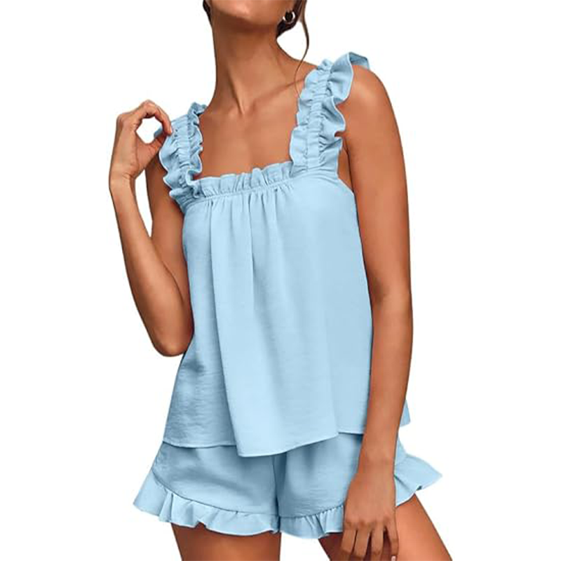 💎 SOFT & COMFY RUFFLE TRIM PAJAMA SET! 💎 Adjustable Fit, Square Neck & Flattering Silhouette ✨