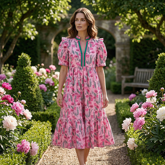 Women's Floral Print Puff Sleeve Maxi Dress