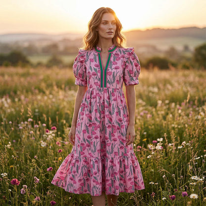 Women's Floral Print Puff Sleeve Maxi Dress