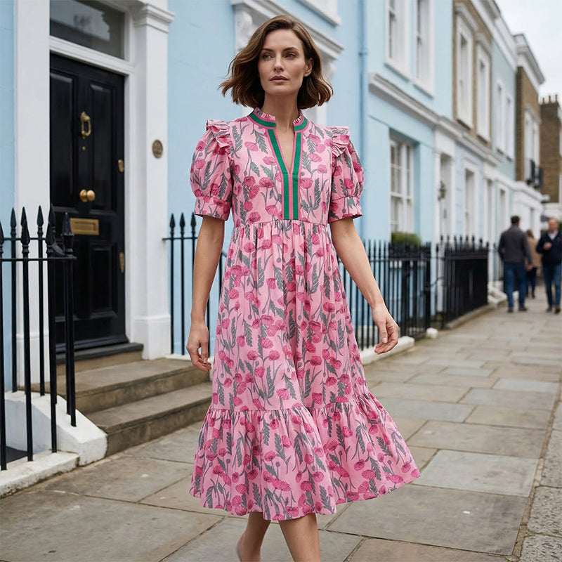 Women's Floral Print Puff Sleeve Maxi Dress