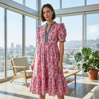 Women's Floral Print Puff Sleeve Maxi Dress