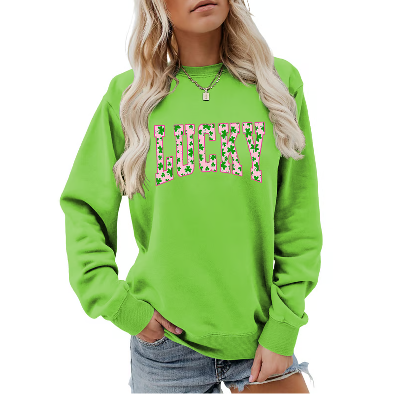 🍀St. Patrick’s Day Essential! Women's Lucky Shamrock Graphic Sweatshirt