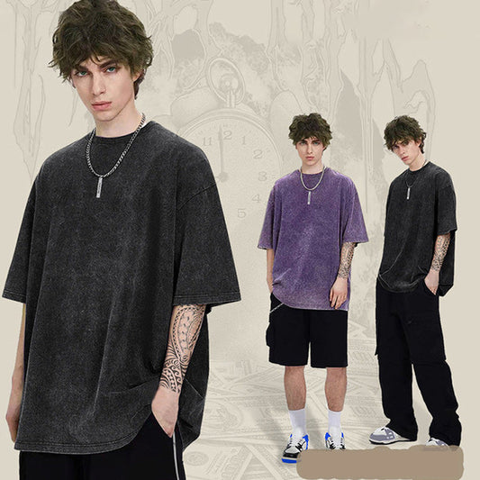 🔥Loose Vintage Solid Color Short Sleeve Top