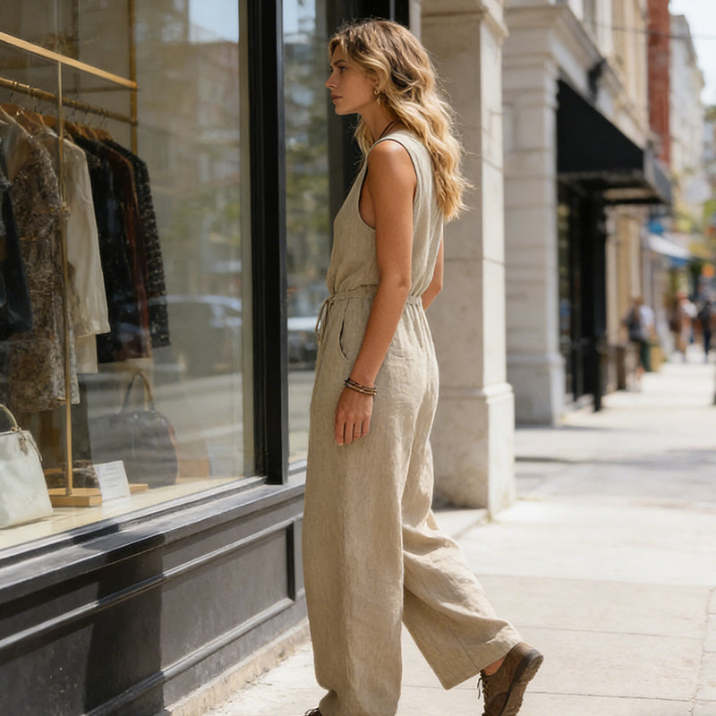 Women's Sleeveless V-Neck Wide-Leg Jumpsuit